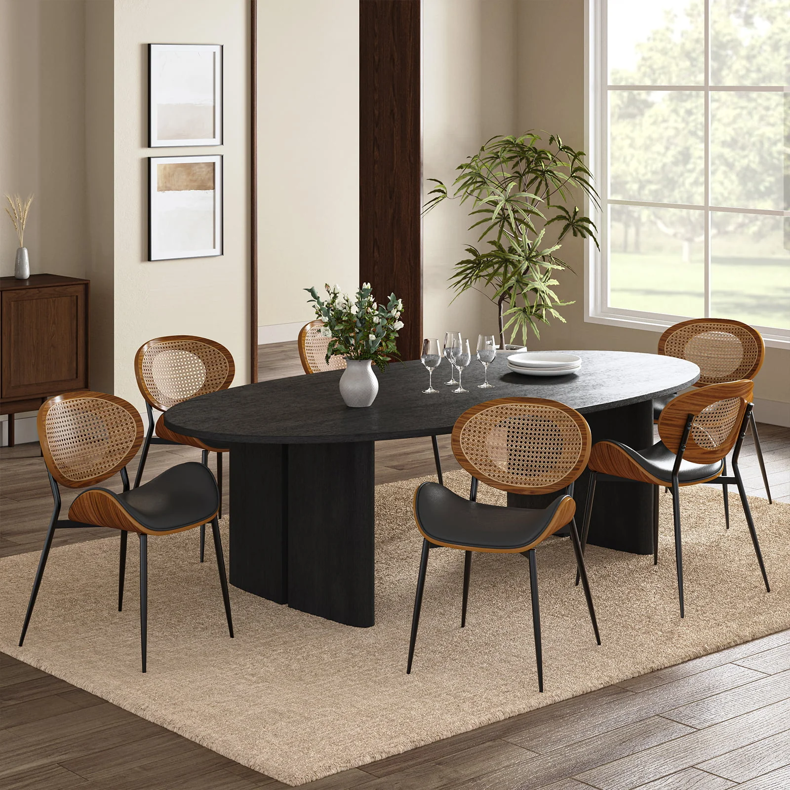 Flora Curved Wood Backrest Faux Leather Upholstery Cushion Dining Chair (Optional Types) - Image 34