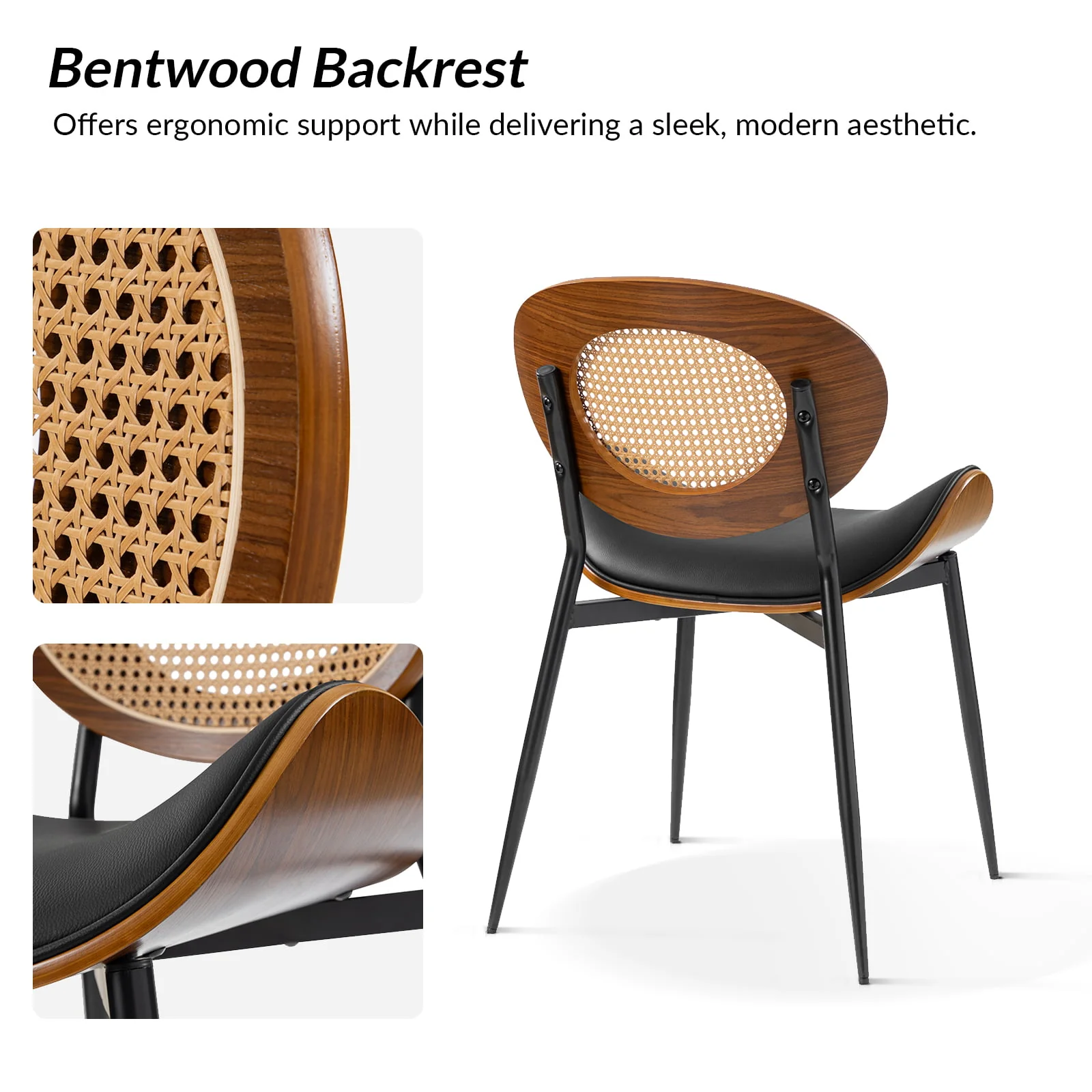 Flora Curved Wood Backrest Faux Leather Upholstery Cushion Dining Chair (Optional Types) - Image 36
