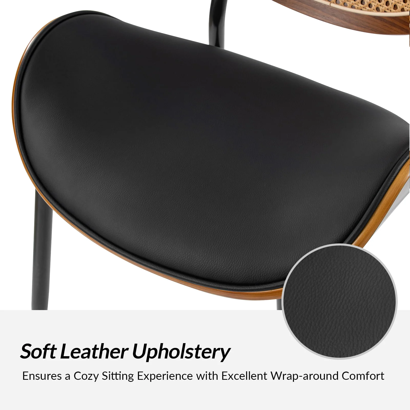 Flora Curved Wood Backrest Faux Leather Upholstery Cushion Dining Chair (Optional Types) - Image 37