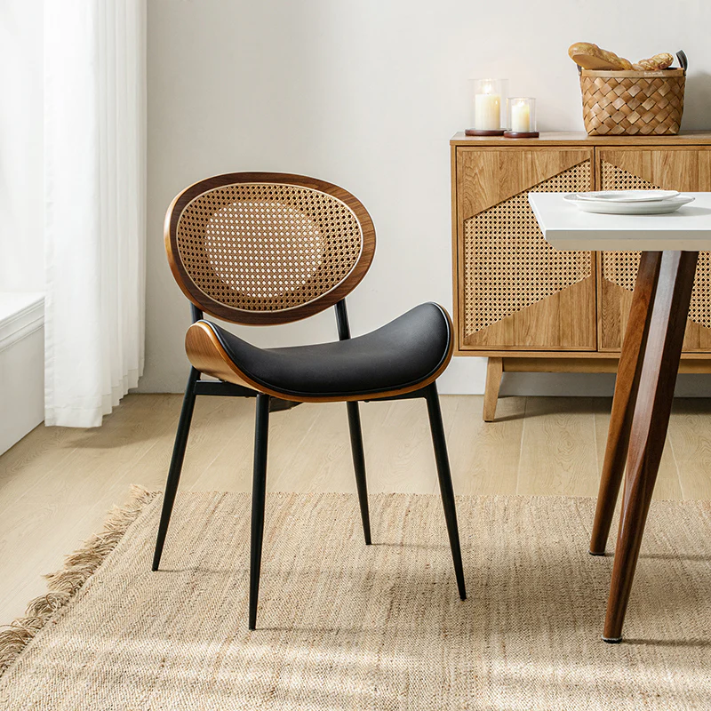 Flora Curved Wood Backrest Faux Leather Upholstery Cushion Dining Chair (Optional Types) - Image 4