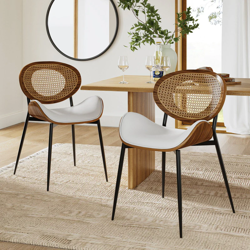 Flora Curved Wood Backrest Faux Leather Upholstery Cushion Dining Chair (Optional Types) - Image 9