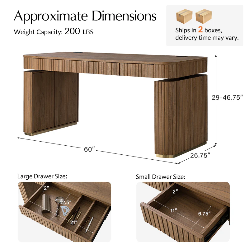 Alina Fluted Design Electric Height-Adjustable Desk with Drawers - Image 15