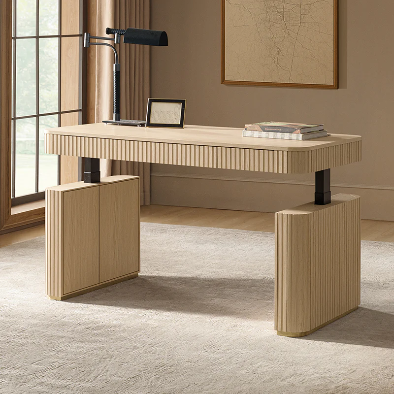 Alina Fluted Design Electric Height-Adjustable Desk with Drawers - Image 2