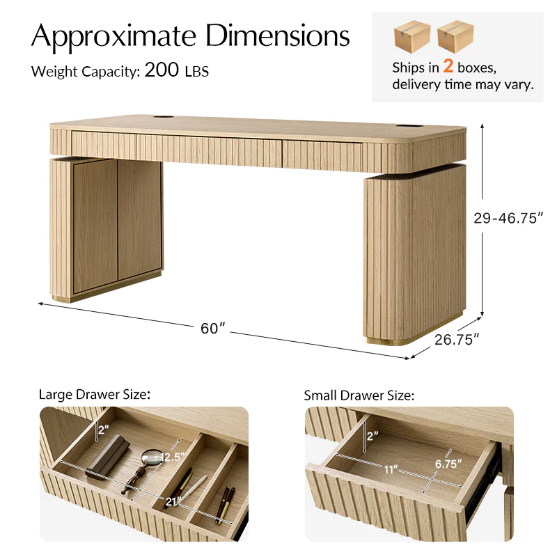 Alina Fluted Design Electric Height-Adjustable Desk with Drawers - Image 3