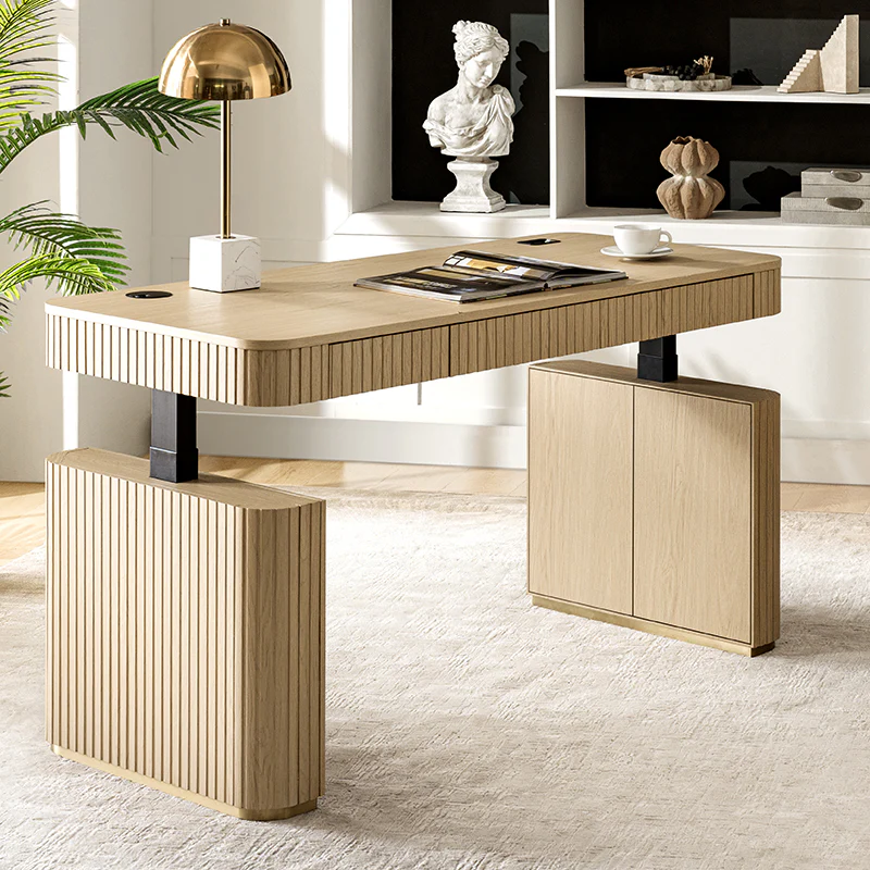 Alina Fluted Design Electric Height-Adjustable Desk with Drawers - Image 9