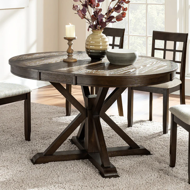 Gabriela Transitional Solid Wood Round Extension Dining Table with Hidden Leaf - Image 5