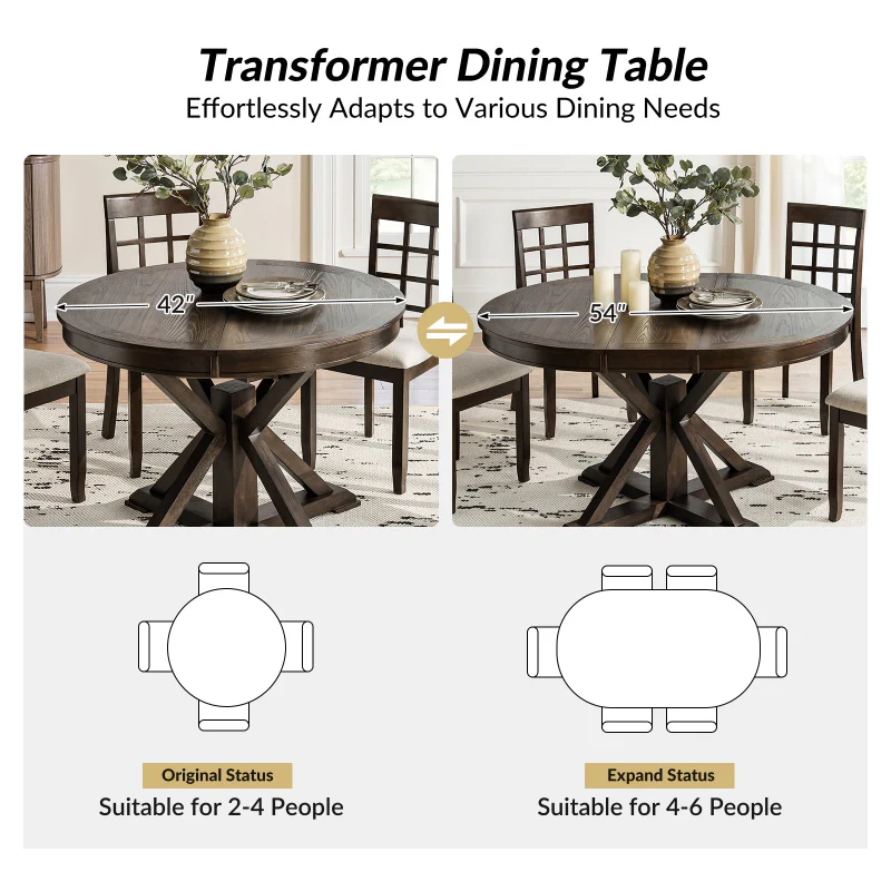 Gabriela Transitional Solid Wood Round Extension Dining Table with Hidden Leaf - Image 6