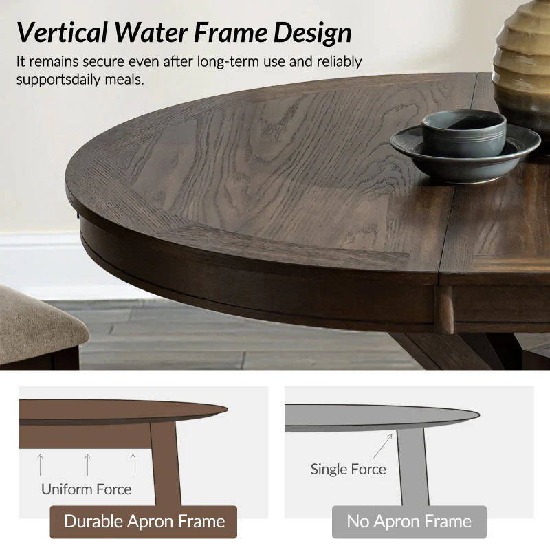 Gabriela Transitional Solid Wood Round Extension Dining Table with Hidden Leaf - Image 9