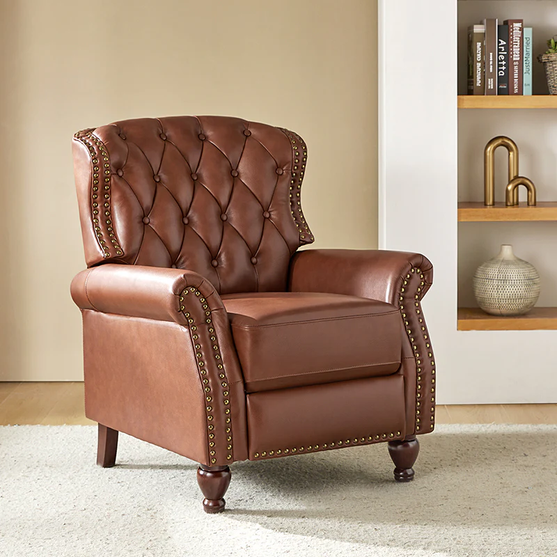 Gabrielle Genuine Leather Living Room Manual Recliner with Nailhead Trim - Image 25