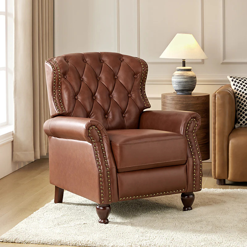 Gabrielle Genuine Leather Living Room Manual Recliner with Nailhead Trim - Image 26