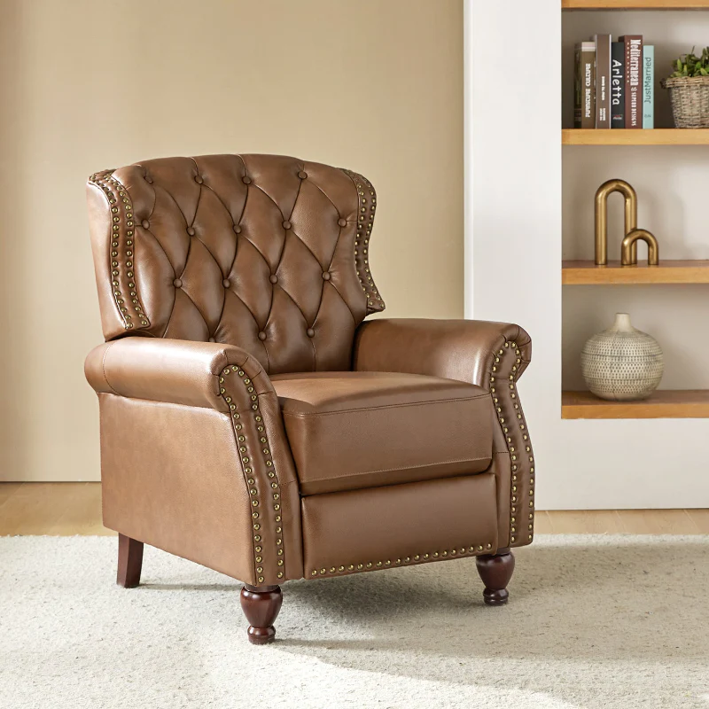 Gabrielle Genuine Leather Living Room Manual Recliner with Nailhead Trim - Image 33