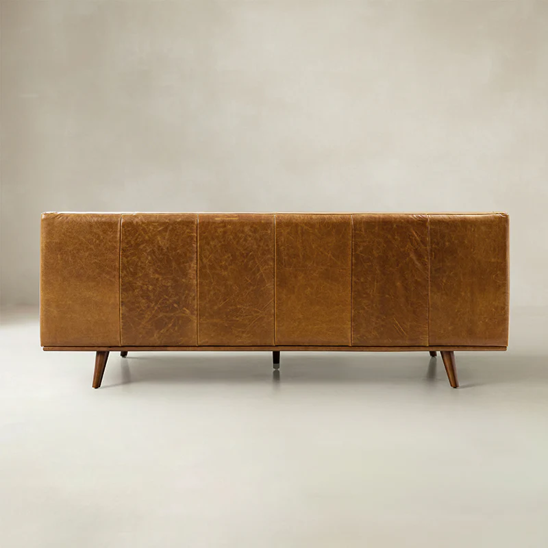 Gaia Mid-Century Genuine Leather Sofa with Vertical Channel Tufting - Image 7