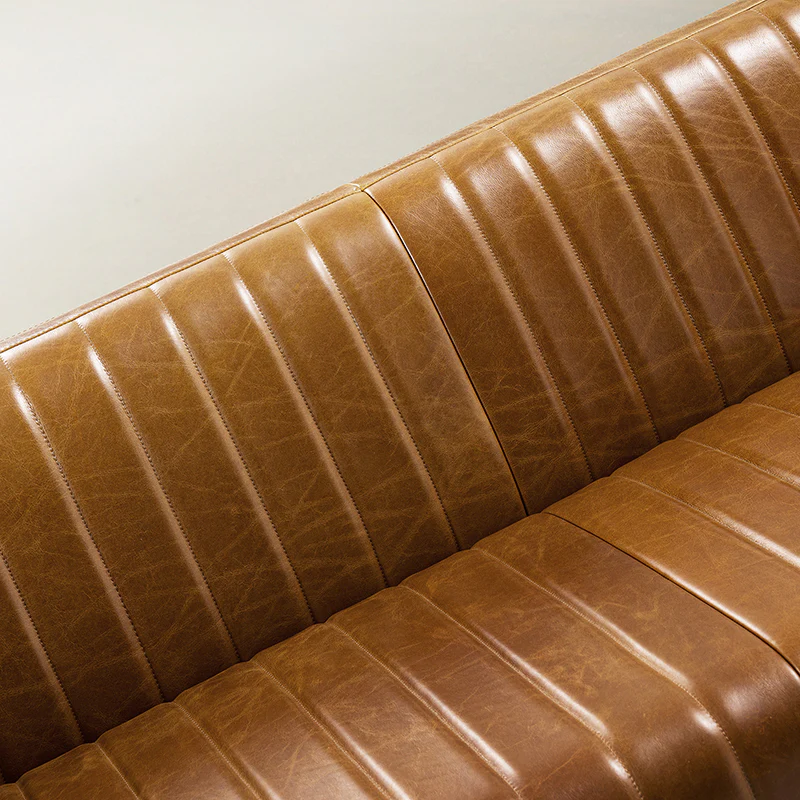 Gaia Mid-Century Genuine Leather Sofa with Vertical Channel Tufting - Image 9