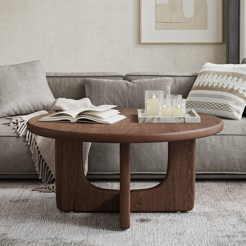 Gala Modern Round Coffee Table with Oak Veneer Top & Wood Legs - Image 10