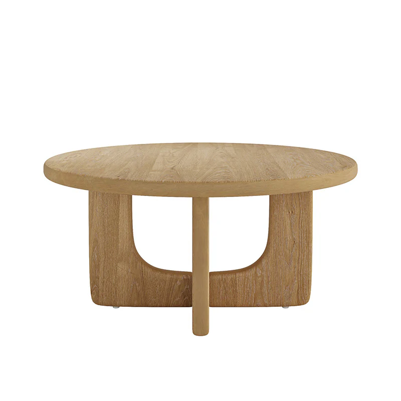Gala Modern Round Coffee Table with Oak Veneer Top & Wood Legs - Image 4