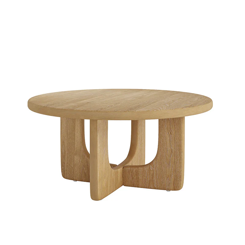 Gala Modern Round Coffee Table with Oak Veneer Top & Wood Legs - Image 5