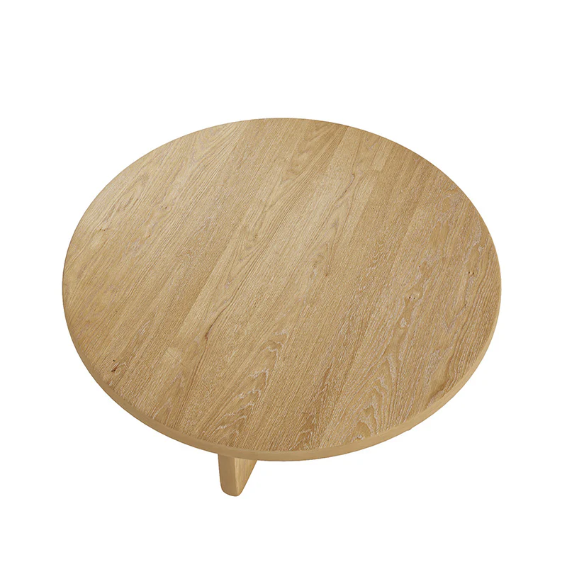 Gala Modern Round Coffee Table with Oak Veneer Top & Wood Legs - Image 6
