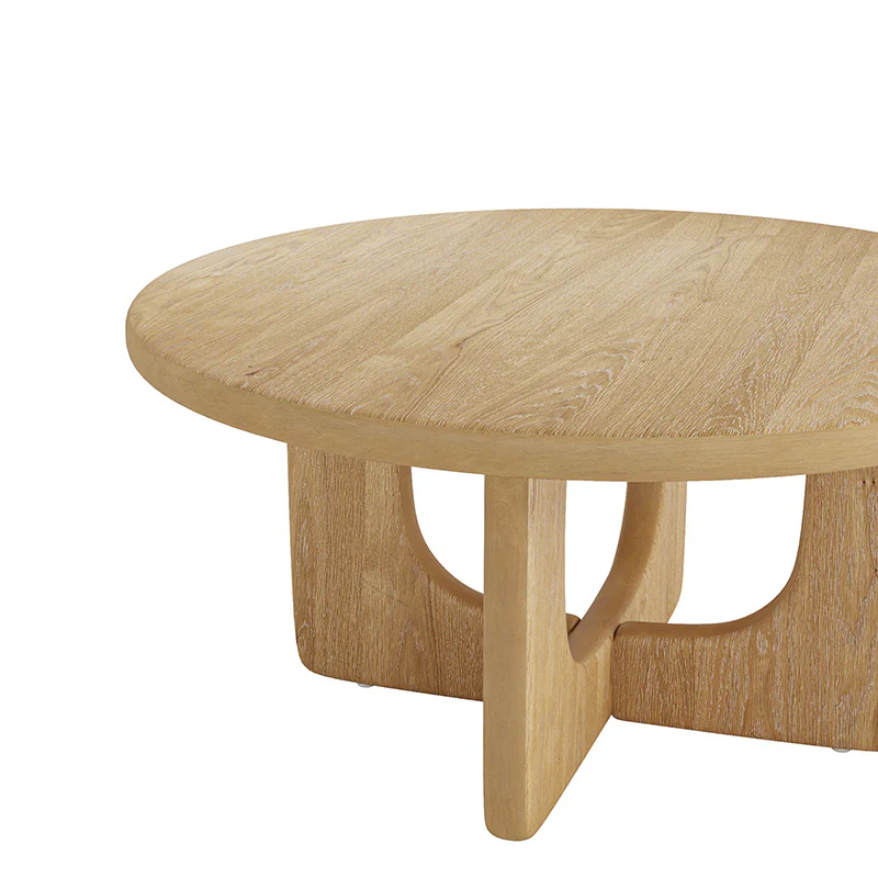 Gala Modern Round Coffee Table with Oak Veneer Top & Wood Legs - Image 7