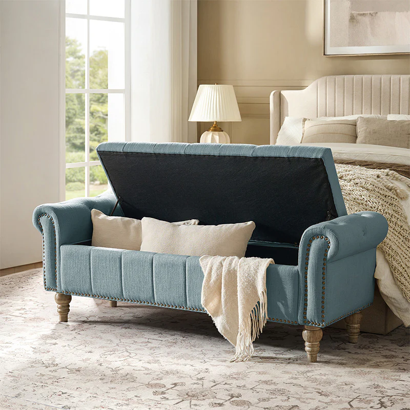 Gemma Classic Tufted Storage Bench with Nailhead Trim - Image 10