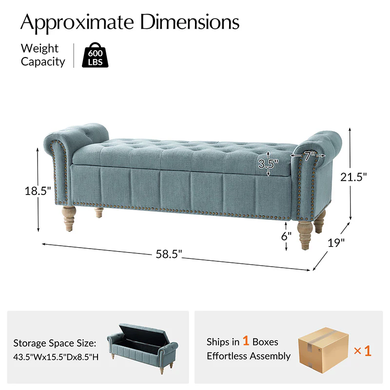 Gemma Classic Tufted Storage Bench with Nailhead Trim - Image 11