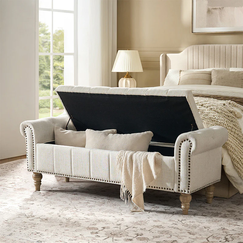 Gemma Classic Tufted Storage Bench with Nailhead Trim - Image 2