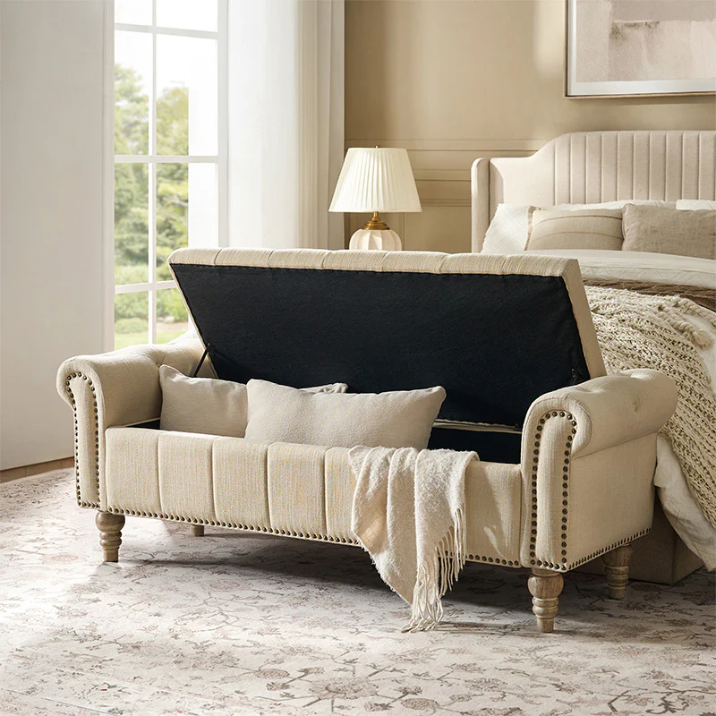 Gemma Classic Tufted Storage Bench with Nailhead Trim - Image 26