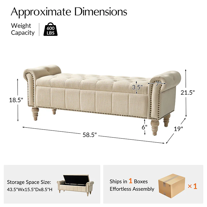 Gemma Classic Tufted Storage Bench with Nailhead Trim - Image 27