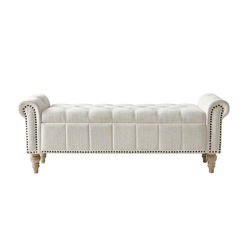 Gemma Classic Tufted Storage Bench with Nailhead Trim - Image 4