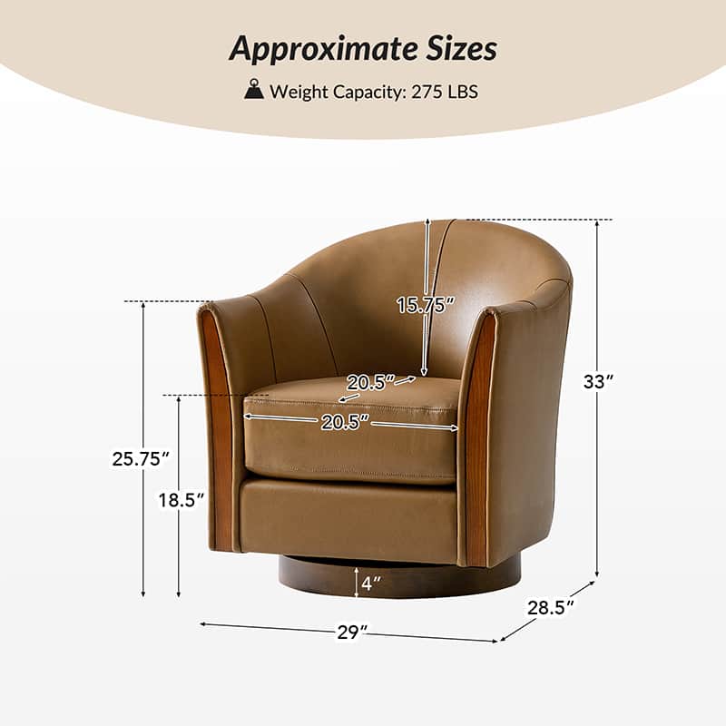Clara Genuine Leather Swivel Barrel Chair With Solid Wood Base - Image 11