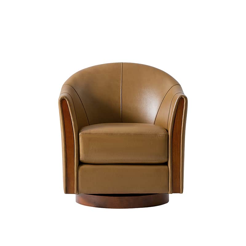 Clara Genuine Leather Swivel Barrel Chair With Solid Wood Base - Image 12