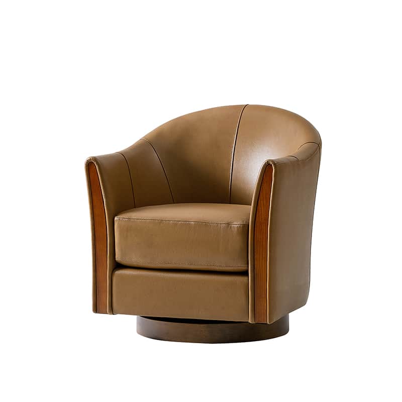 Clara Genuine Leather Swivel Barrel Chair With Solid Wood Base - Image 13