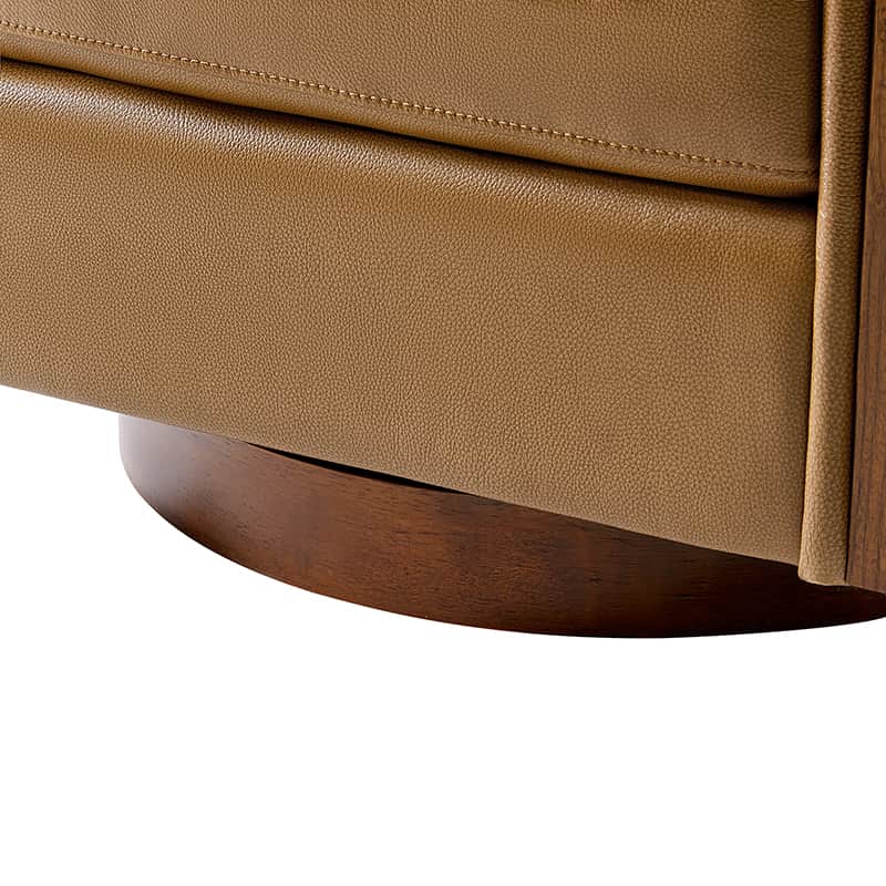 Clara Genuine Leather Swivel Barrel Chair With Solid Wood Base - Image 14