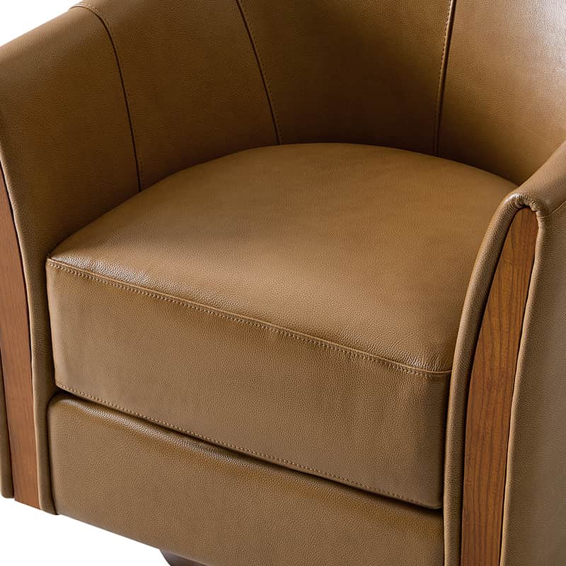 Clara Genuine Leather Swivel Barrel Chair With Solid Wood Base - Image 15