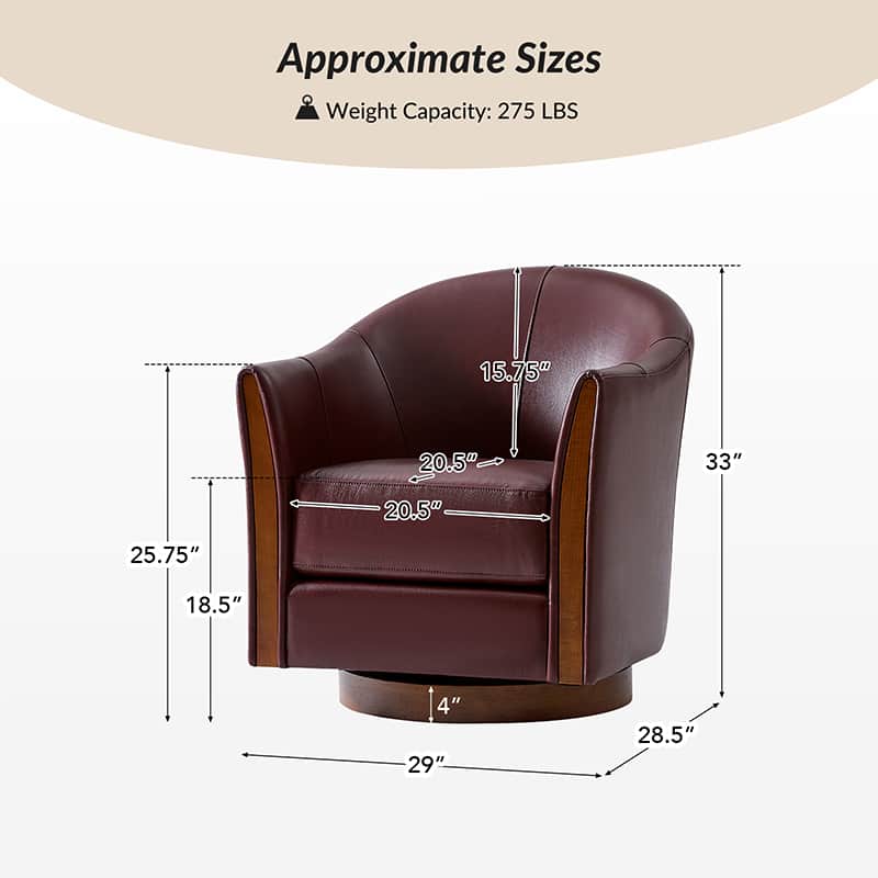 Clara Genuine Leather Swivel Barrel Chair With Solid Wood Base - Image 19