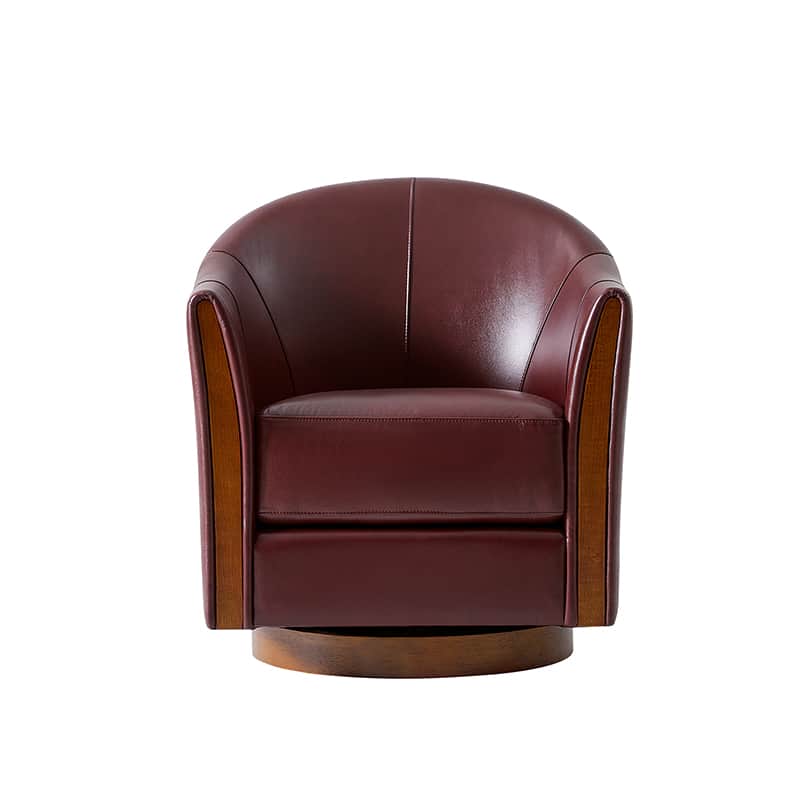 Clara Genuine Leather Swivel Barrel Chair With Solid Wood Base - Image 20