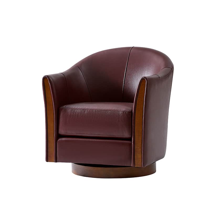 Clara Genuine Leather Swivel Barrel Chair With Solid Wood Base - Image 21