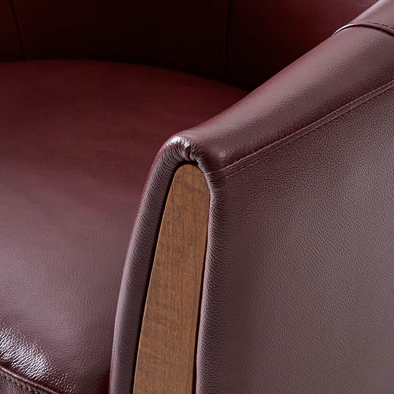 Clara Genuine Leather Swivel Barrel Chair With Solid Wood Base - Image 23