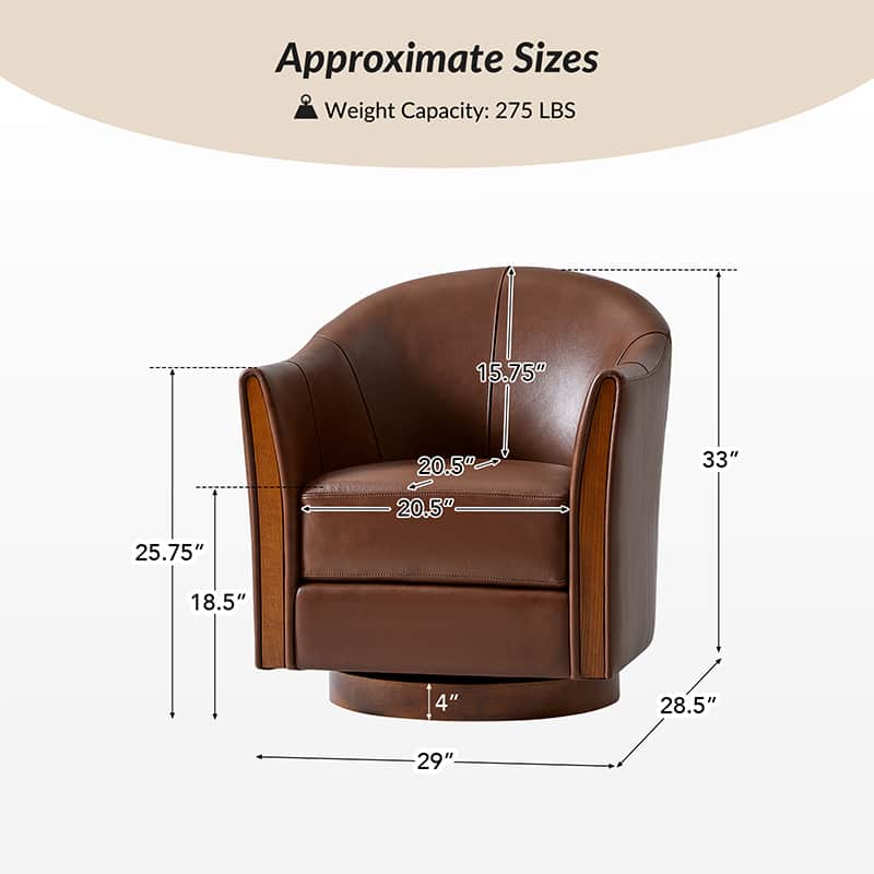 Clara Genuine Leather Swivel Barrel Chair With Solid Wood Base - Image 3