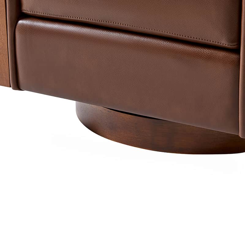 Clara Genuine Leather Swivel Barrel Chair With Solid Wood Base - Image 6