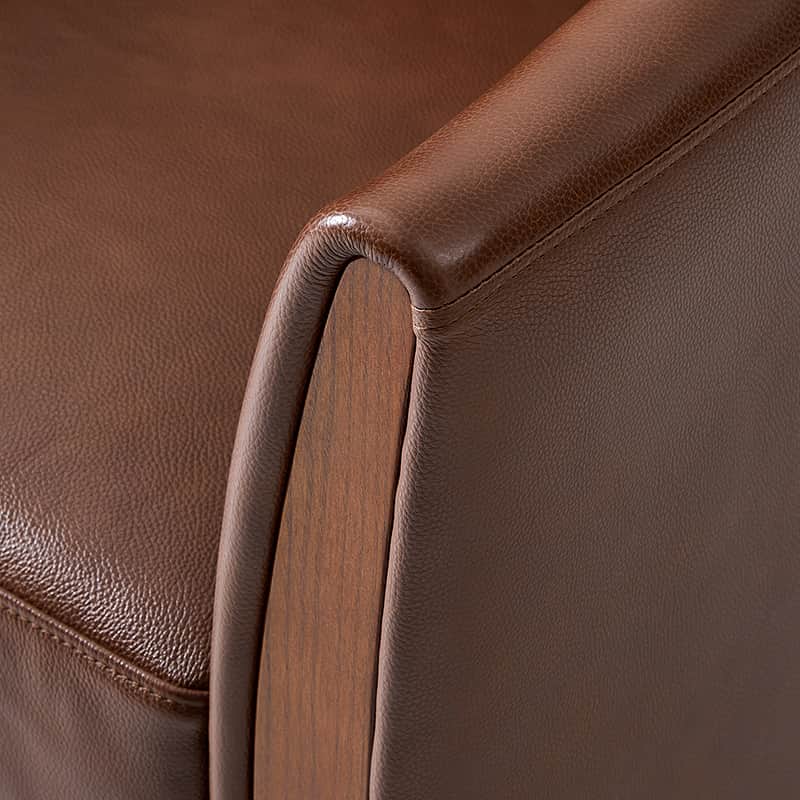 Clara Genuine Leather Swivel Barrel Chair With Solid Wood Base - Image 7