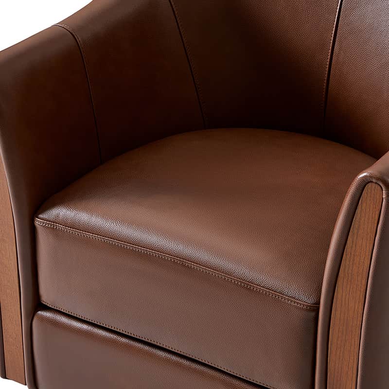 Clara Genuine Leather Swivel Barrel Chair With Solid Wood Base - Image 8