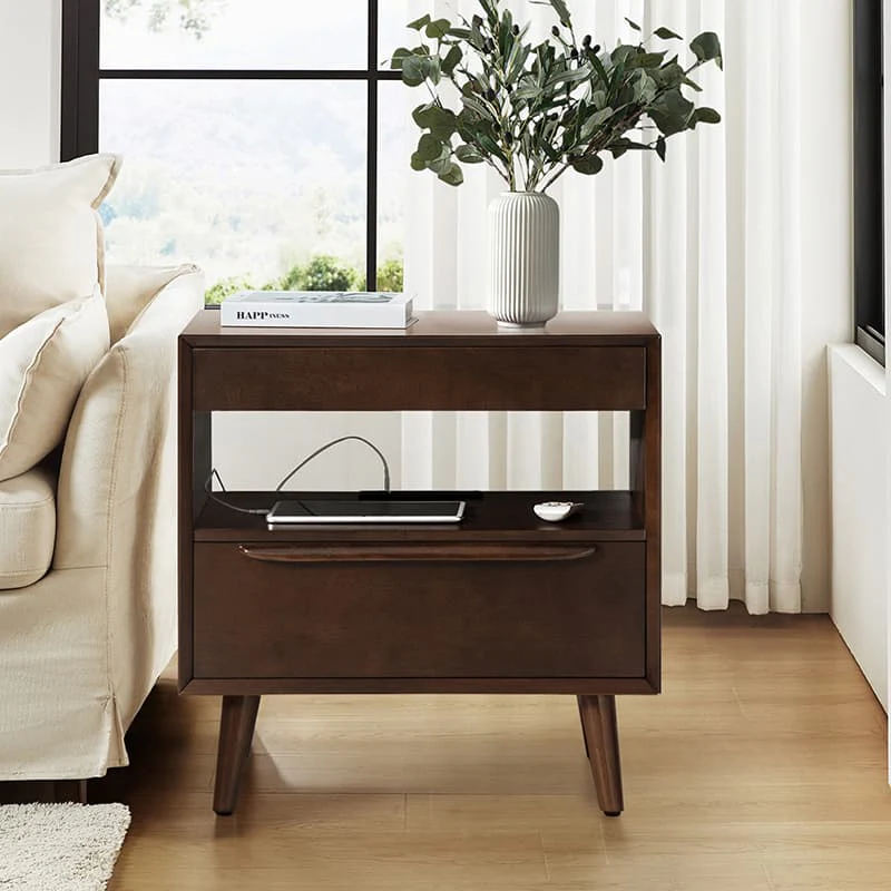 Giralda 2-Drawer Mid-century Modern End Table with Built-In Outlets(Optional Types) - Image 14