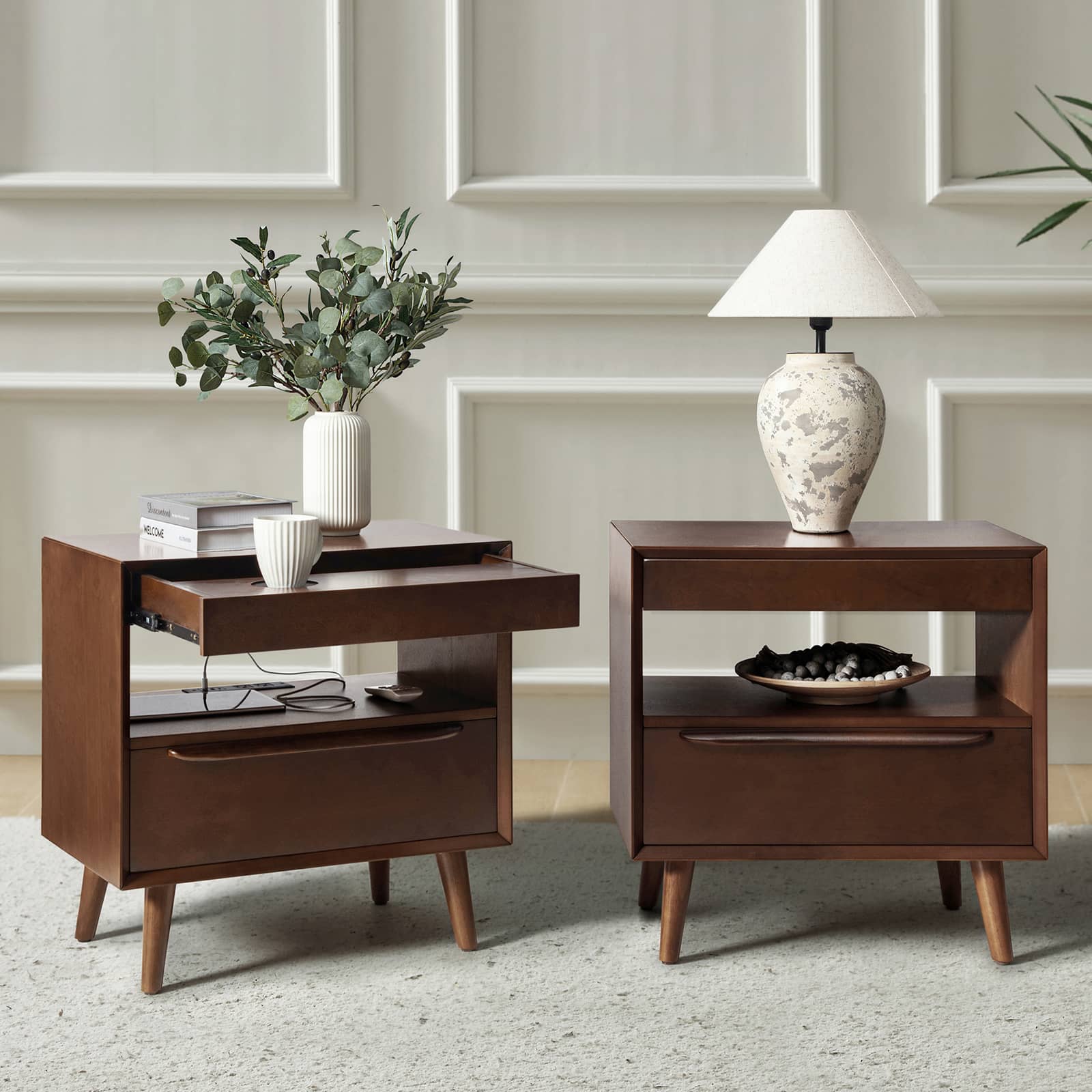 Giralda 2-Drawer Mid-century Modern End Table with Built-In Outlets(Optional Types) - Image 21