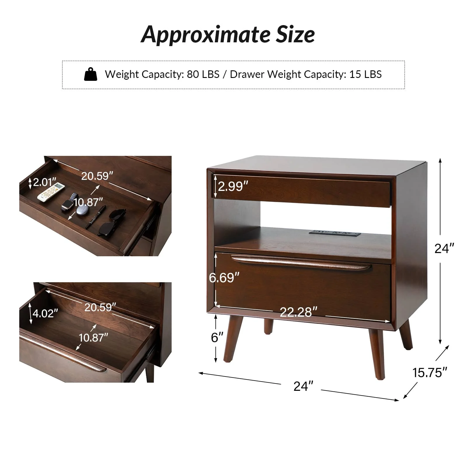 Giralda 2-Drawer Mid-century Modern End Table with Built-In Outlets(Optional Types) - Image 23