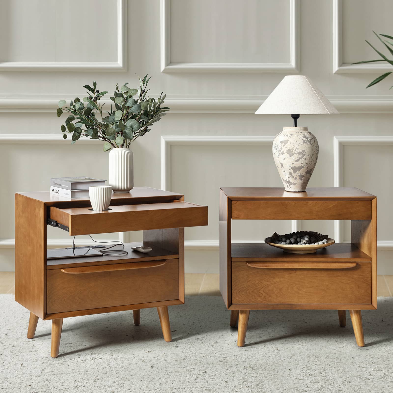 Giralda 2-Drawer Mid-century Modern End Table with Built-In Outlets(Optional Types) - Image 8