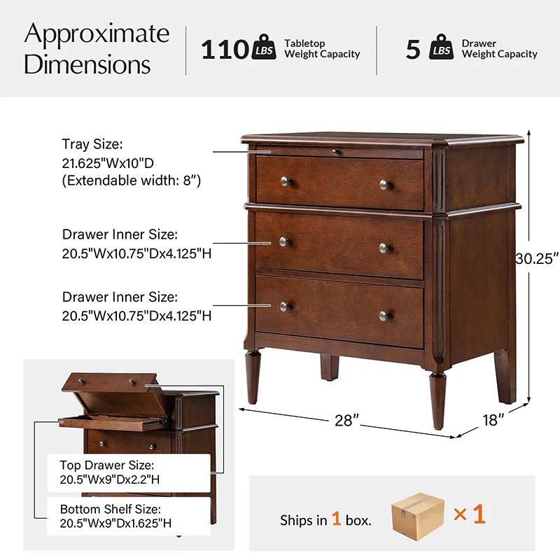 Griselda Transitional 3-Drawer End Table with Hidden Compartment, Pull-Out Tray & Power Outlet Solid Wood Elegance - Image 11