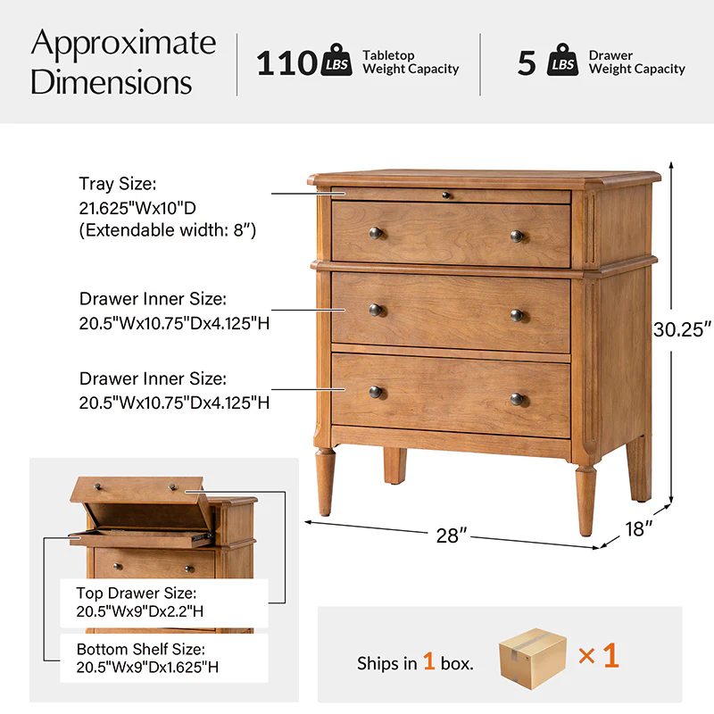 Griselda Transitional 3-Drawer End Table with Hidden Compartment, Pull-Out Tray & Power Outlet Solid Wood Elegance - Image 3