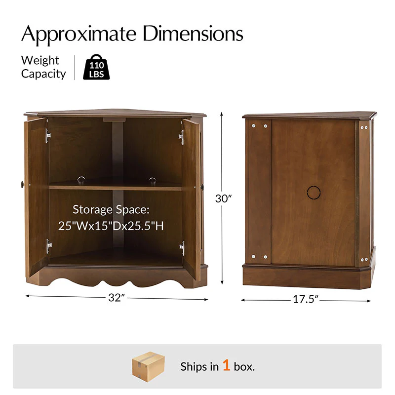 Hagen Traditional 2-Door Corner Cabinet – 30″ H Classic Wood Storage Cabinet with Decorative Molding - Image 2