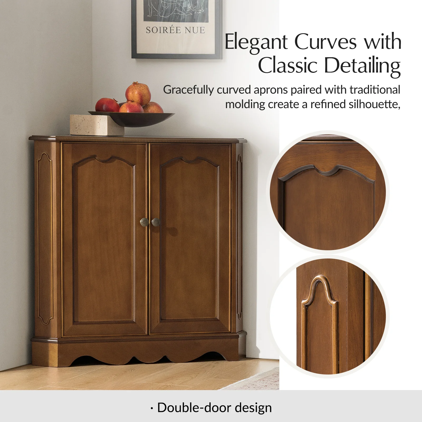 Hagen Traditional 2-Door Corner Cabinet – 30″ H Classic Wood Storage Cabinet with Decorative Molding - Image 22