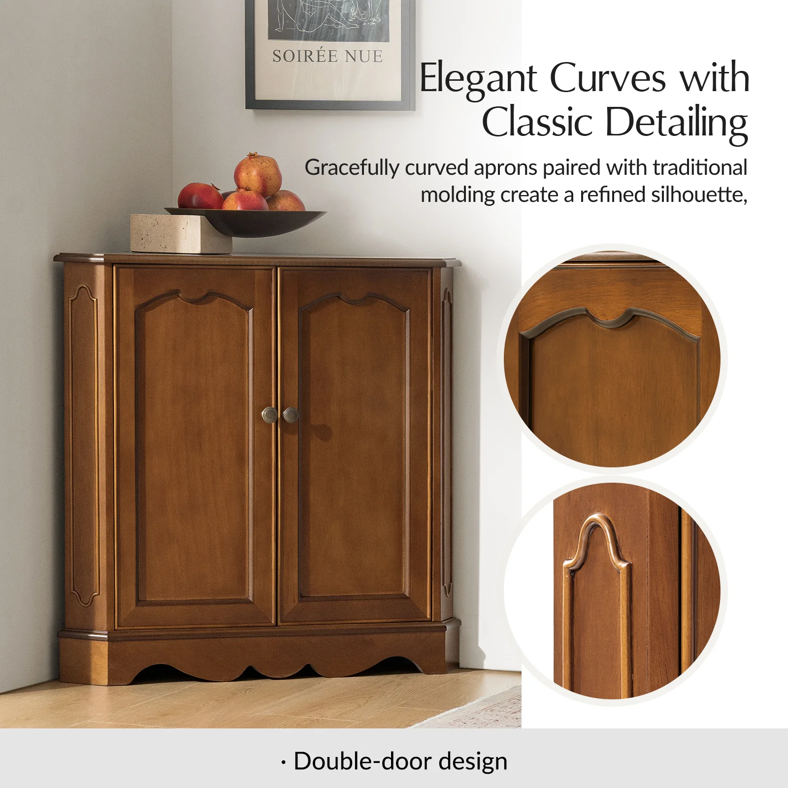 Hagen Traditional 2-Door Corner Cabinet – 30″ H Classic Wood Storage Cabinet with Decorative Molding - Image 29
